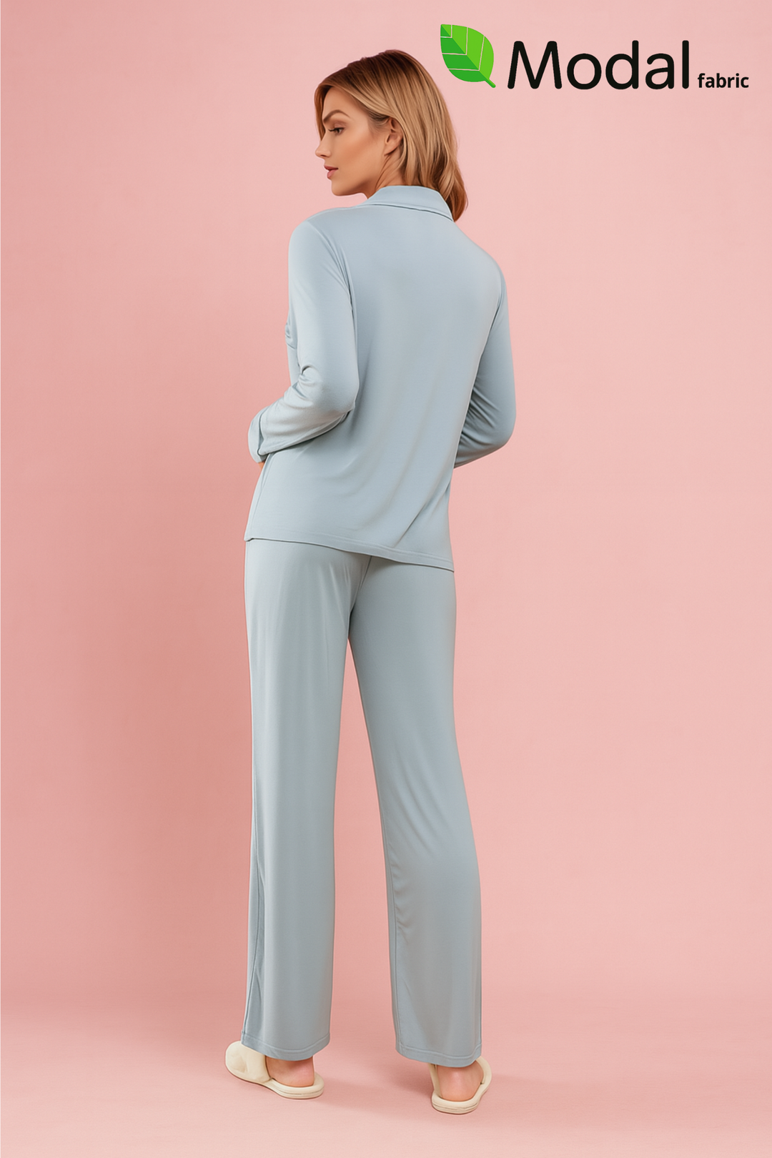 Cloudsoft Modal Long PJ Set - Dusty blueaos-init aos-animate