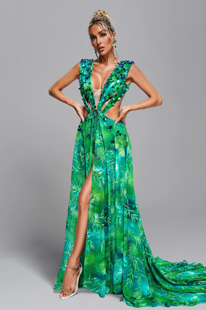 Emilee Printed Embellished Maxi Dressaos-init aos-animate