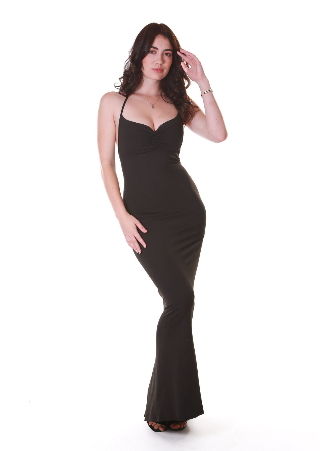 Low back ruched maxi dress- Blackaos-init aos-animate