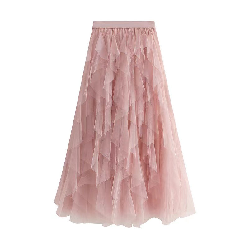 Layered Tulle Ruffle mesh Midi Skirt- Pink – Shape Wear Shop