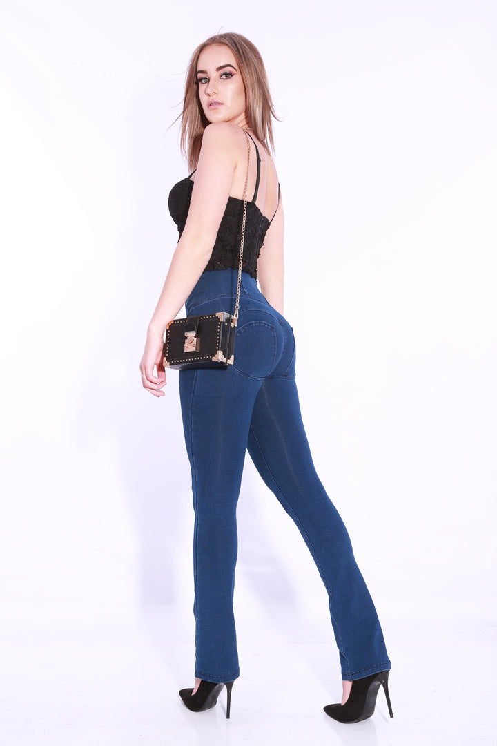 High waist Bootleg Butt lifting Flare Shaping jeans/Jeggings - Dark Blueaos-init aos-animate
