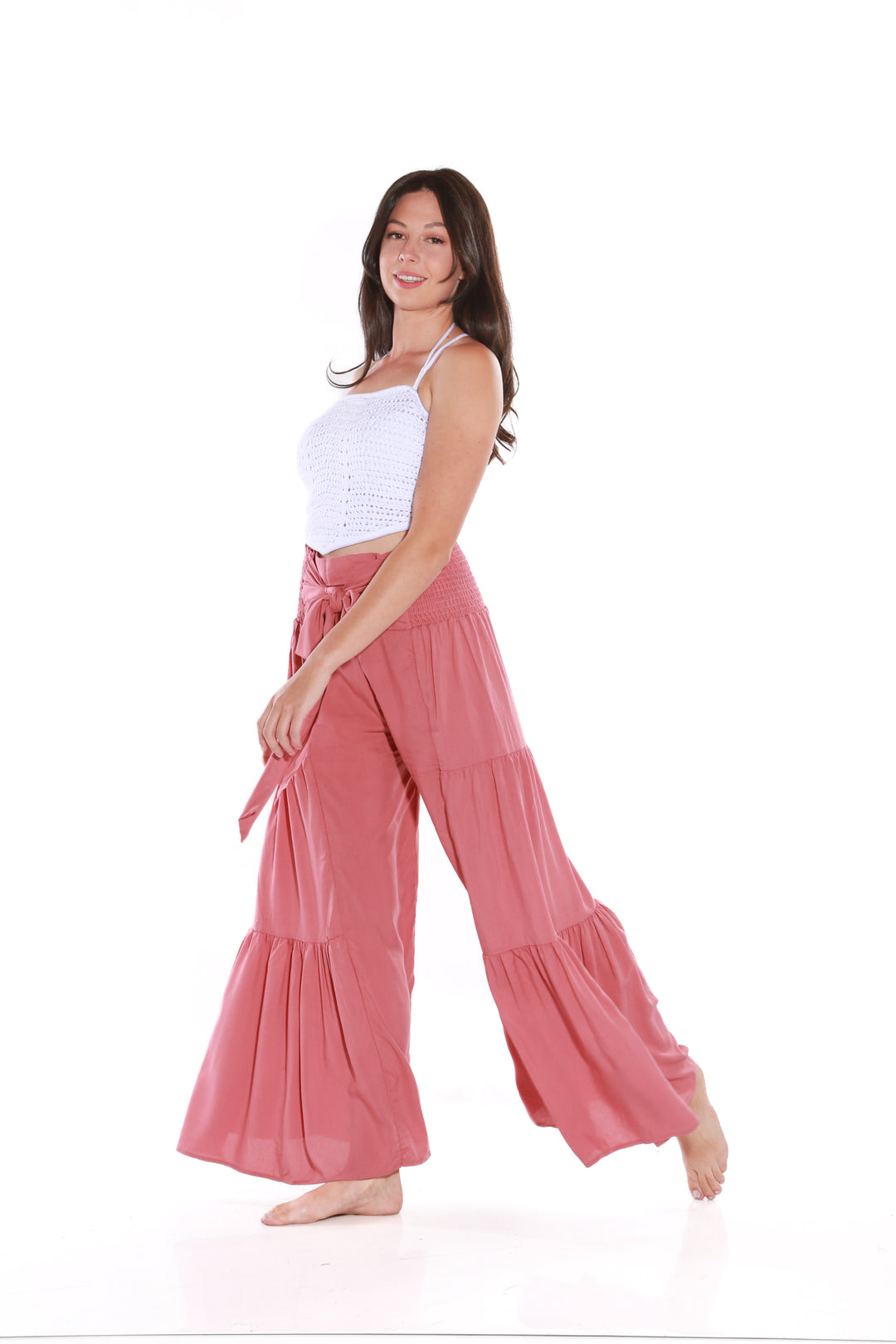 Happy Pants -tie wrap palazzo pants -Dusty Pinkaos-init aos-animate