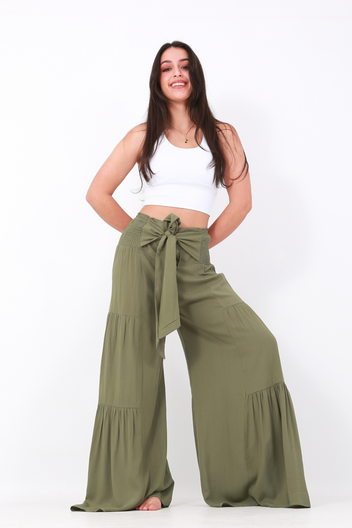 Happy Pants -tie wrap palazzo pants -Greenaos-init aos-animate