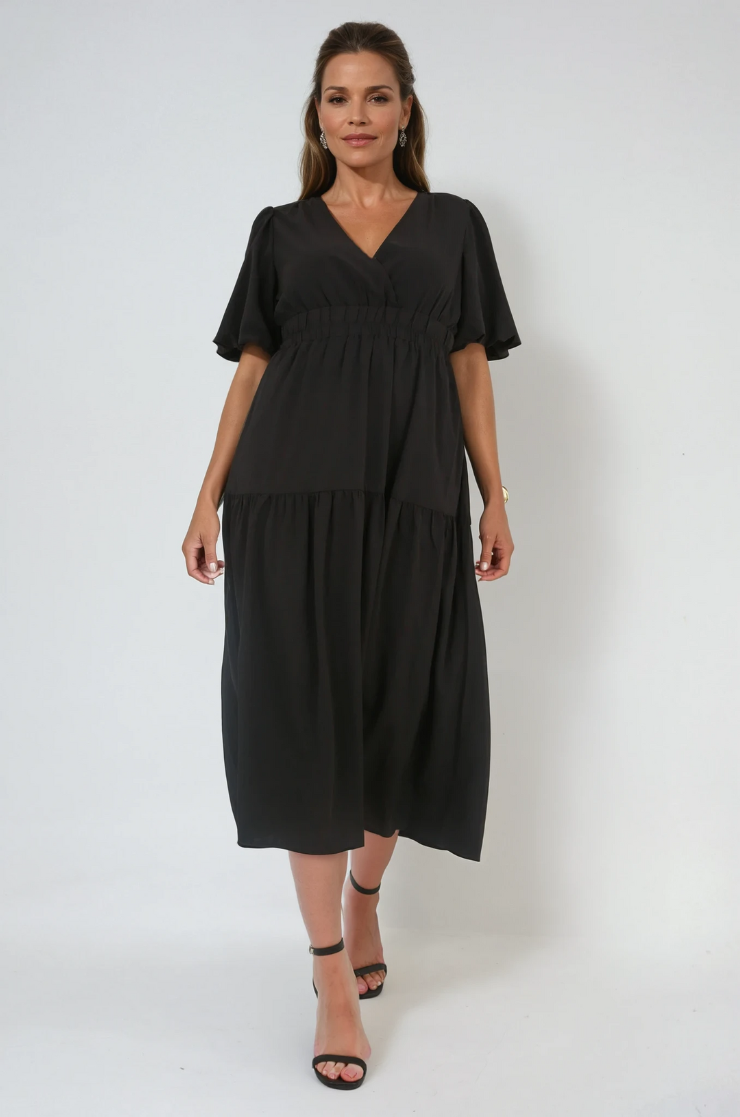 V-Neck maxi dress short sleeve- Blackaos-init aos-animate