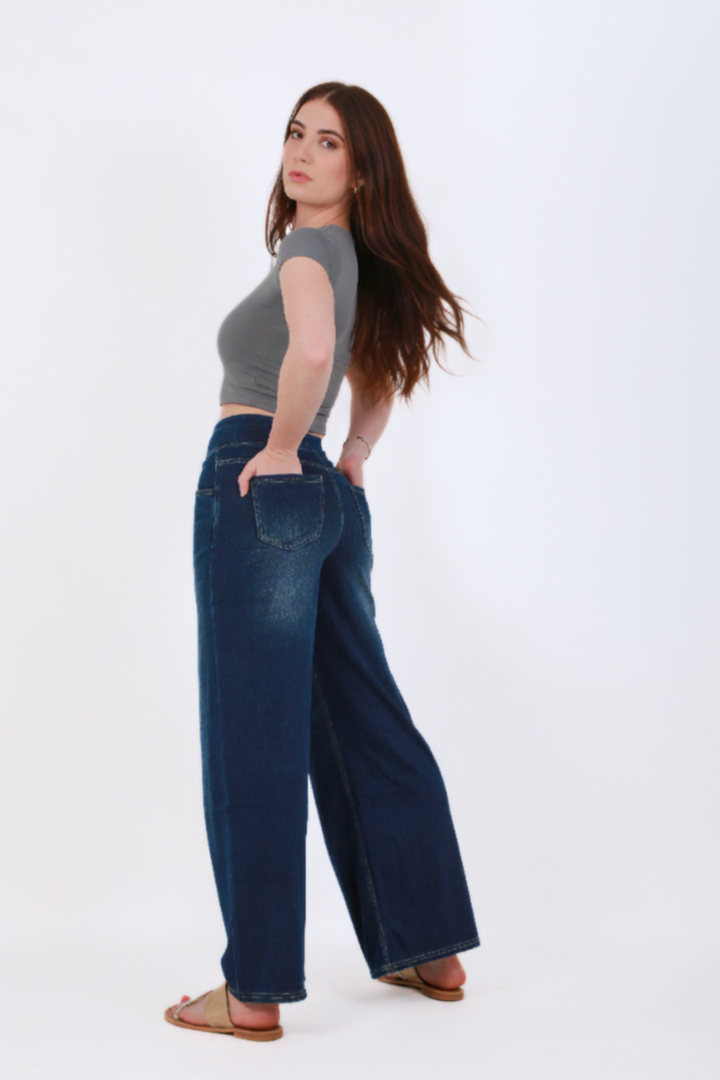 Snugz Flow Pants – High-Waisted wide leg super stretch soft -Dark Blueaos-init aos-animate