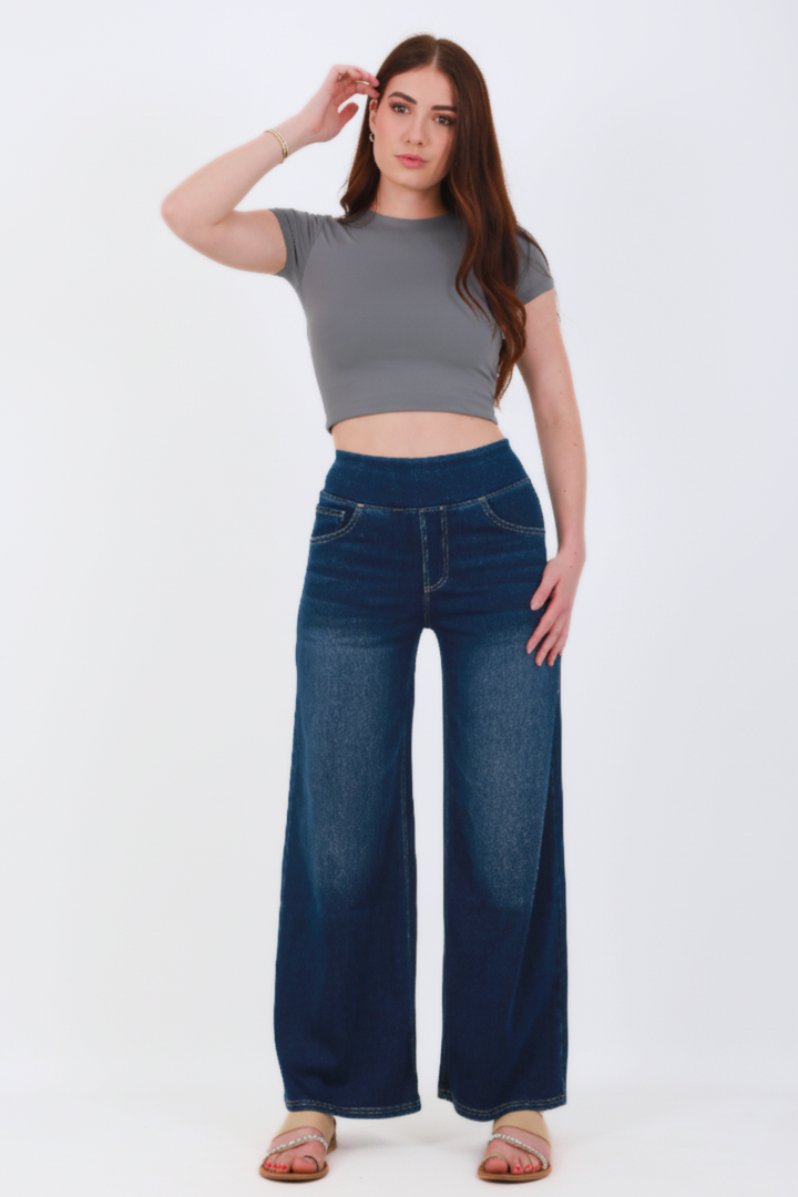 Snugz Flow Pants – High-Waisted wide leg super stretch soft -Dark Blueaos-init aos-animate