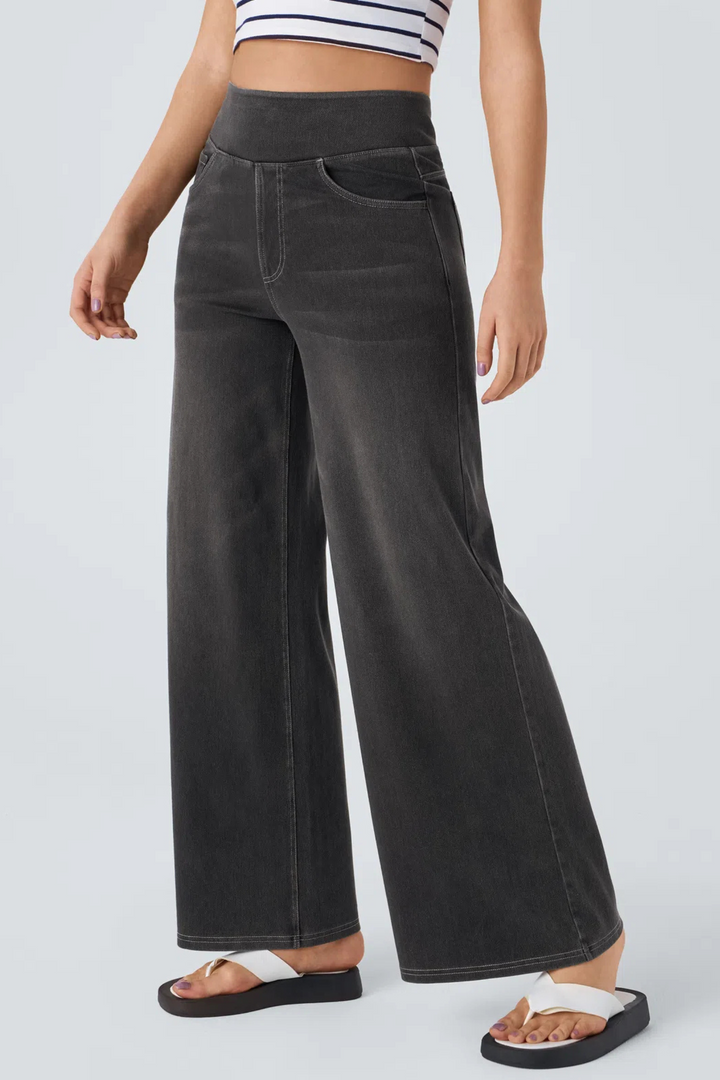 Snugz Flow Pants – High-Waisted wide leg super stretch soft -Black washaos-init aos-animate