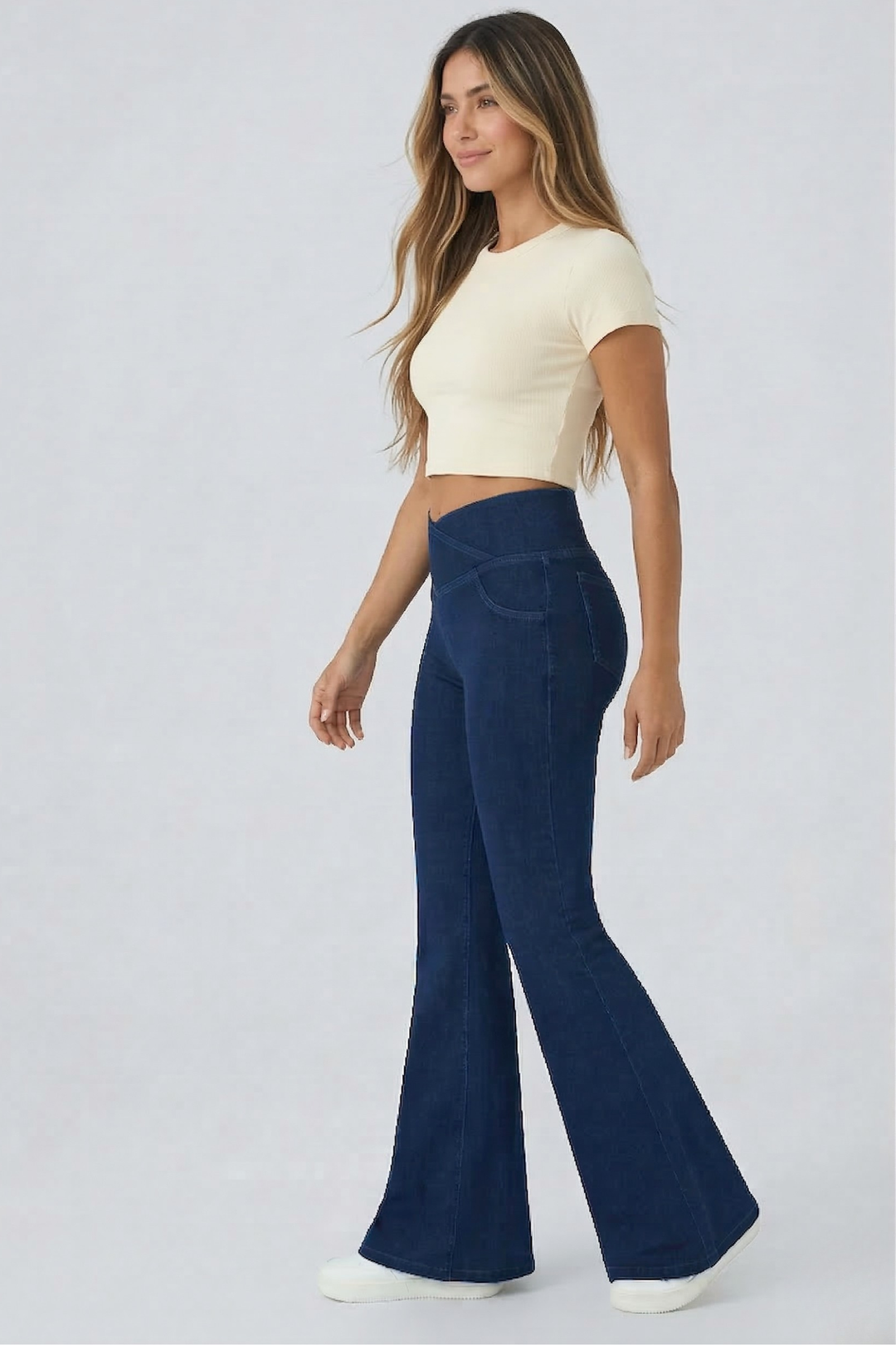 Snugz Crossover High waist Super Stretch Flare Jeggings- Dark Blueaos-init aos-animate