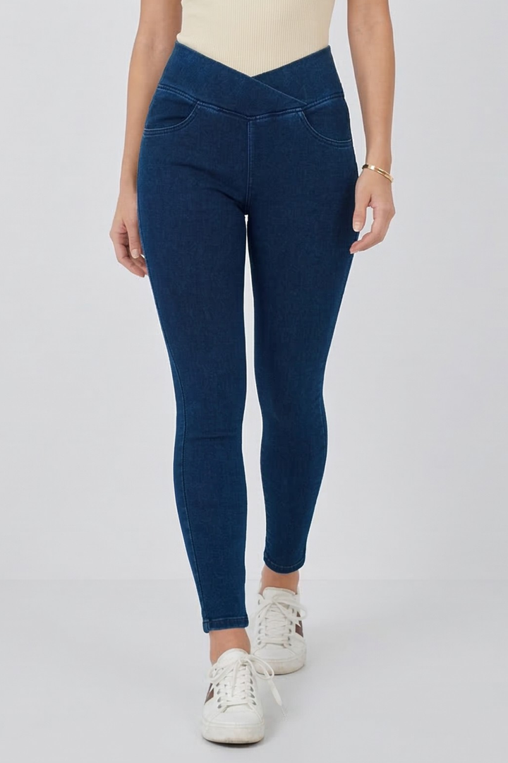Snugz Crossover High waist Super Stretch Jeggings- Medium blueaos-init aos-animate