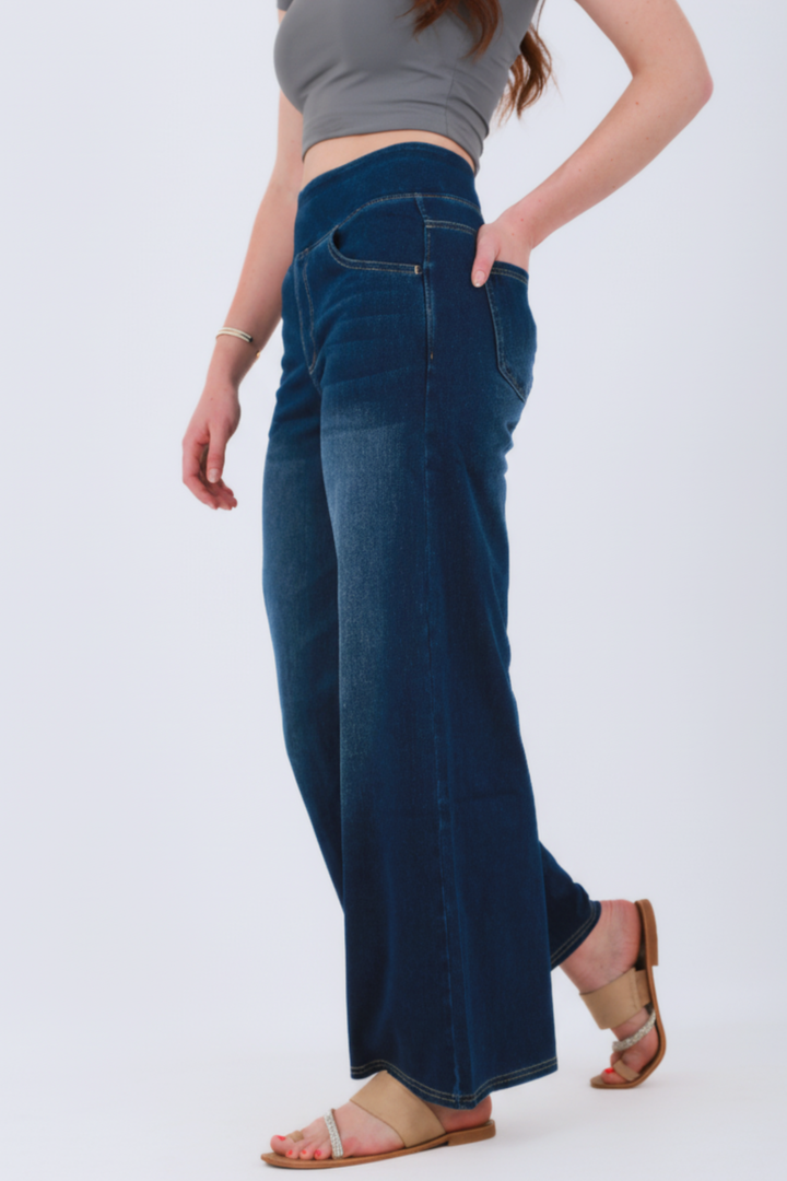 Snugz Flow Pants – High-Waisted wide leg super stretch soft -Dark Blueaos-init aos-animate