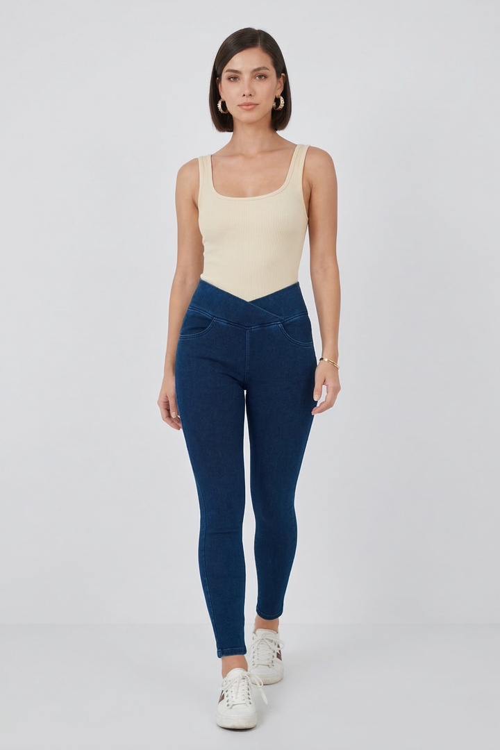 Snugz Crossover High waist Super Stretch Jeggings- Medium blueaos-init aos-animate