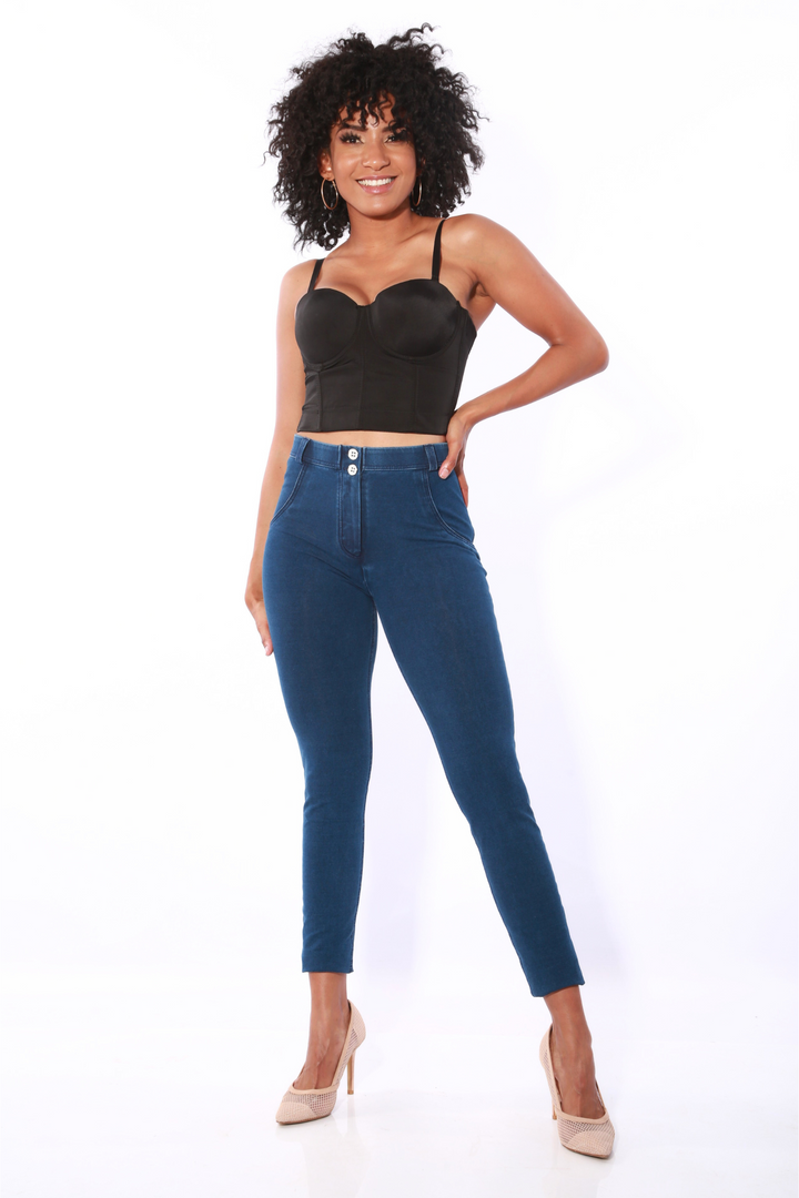 Mid waist Butt lifting Shaping pants Jeans/Jeggings - Dark Blueaos-init aos-animate