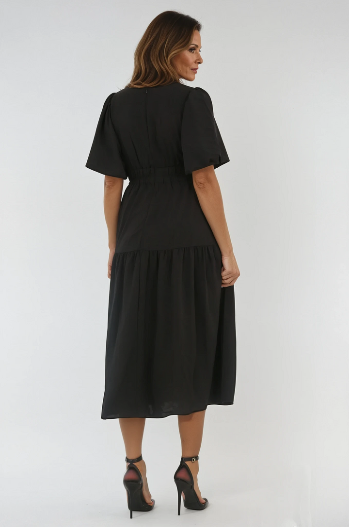 V-Neck maxi dress short sleeve- Blackaos-init aos-animate