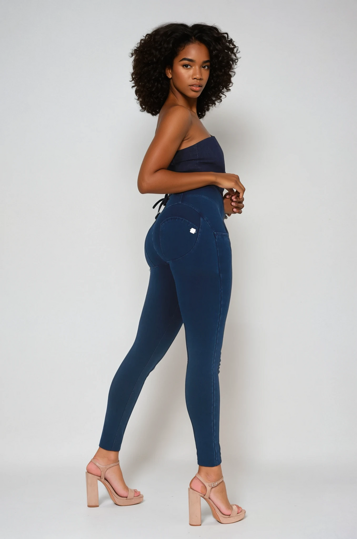 High waist Button up Butt lifting Shaping jeans Jeggings - Dark Blueaos-init aos-animate