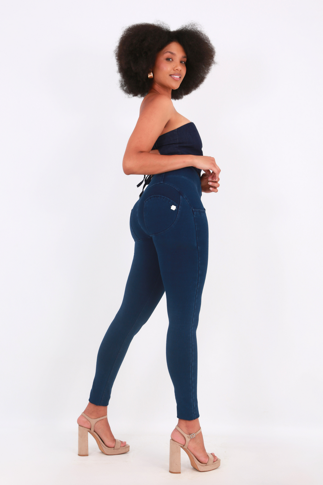 High waist Button up Butt lifting Shaping jeans Jeggings - Dark Blueaos-init aos-animate