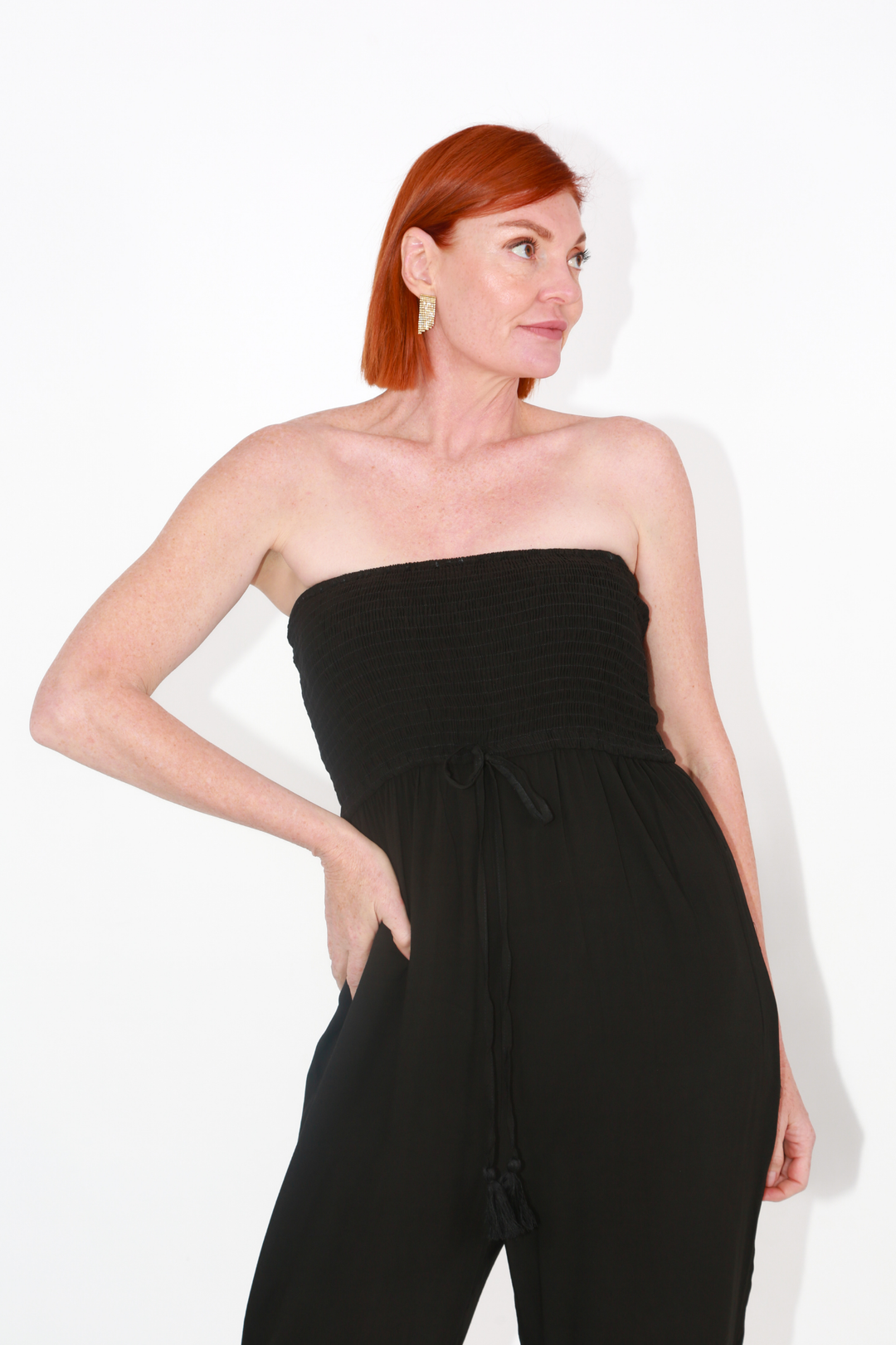 Black boob tube jumpsuit online