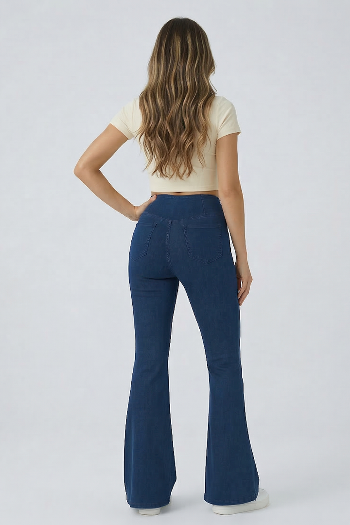 Snugz Crossover High waist Super Stretch Flare Jeggings- Dark Blueaos-init aos-animate