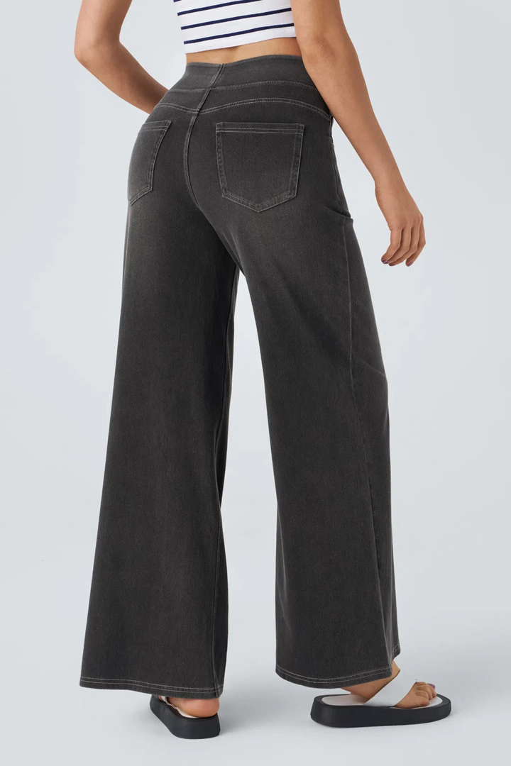 Snugz Flow Pants – High-Waisted wide leg super stretch soft -Black washaos-init aos-animate
