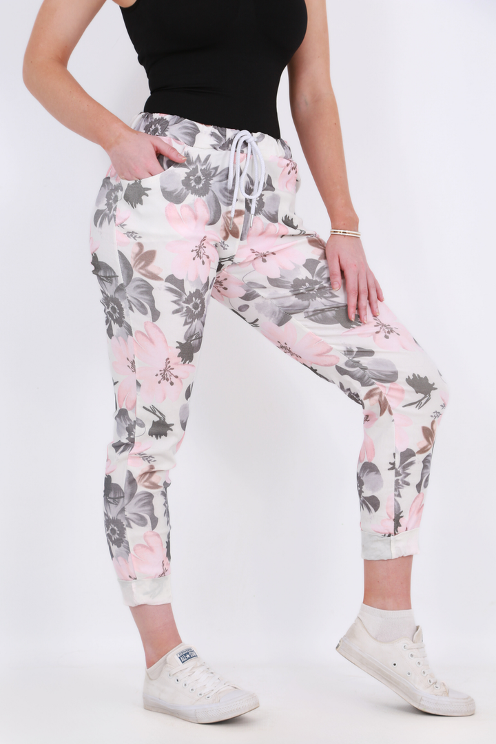 Made in Italy Magic Pants- Pink and Grey floralaos-init aos-animate