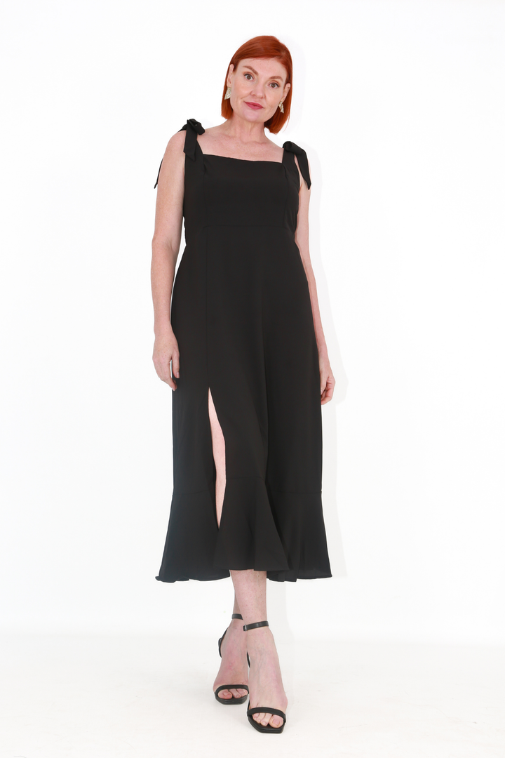 Tie strap maxi dress with slit-  Blackaos-init aos-animate