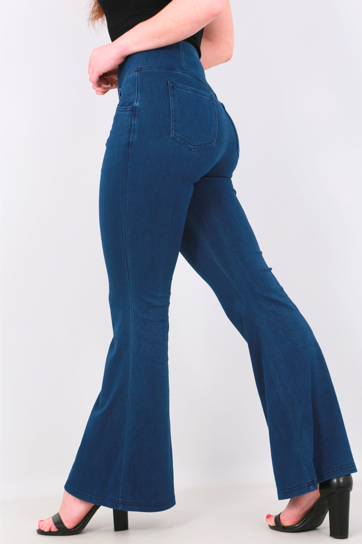 Snugz Crossover High waist Super Stretch Flare Jeggings- Dark Blueaos-init aos-animate