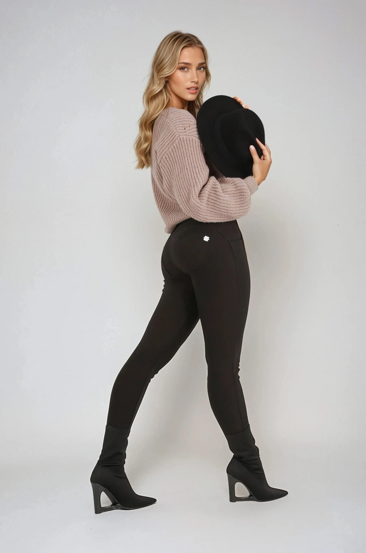 Mid waist Butt lifting shaping pants -  Wool blend blackaos-init aos-animate