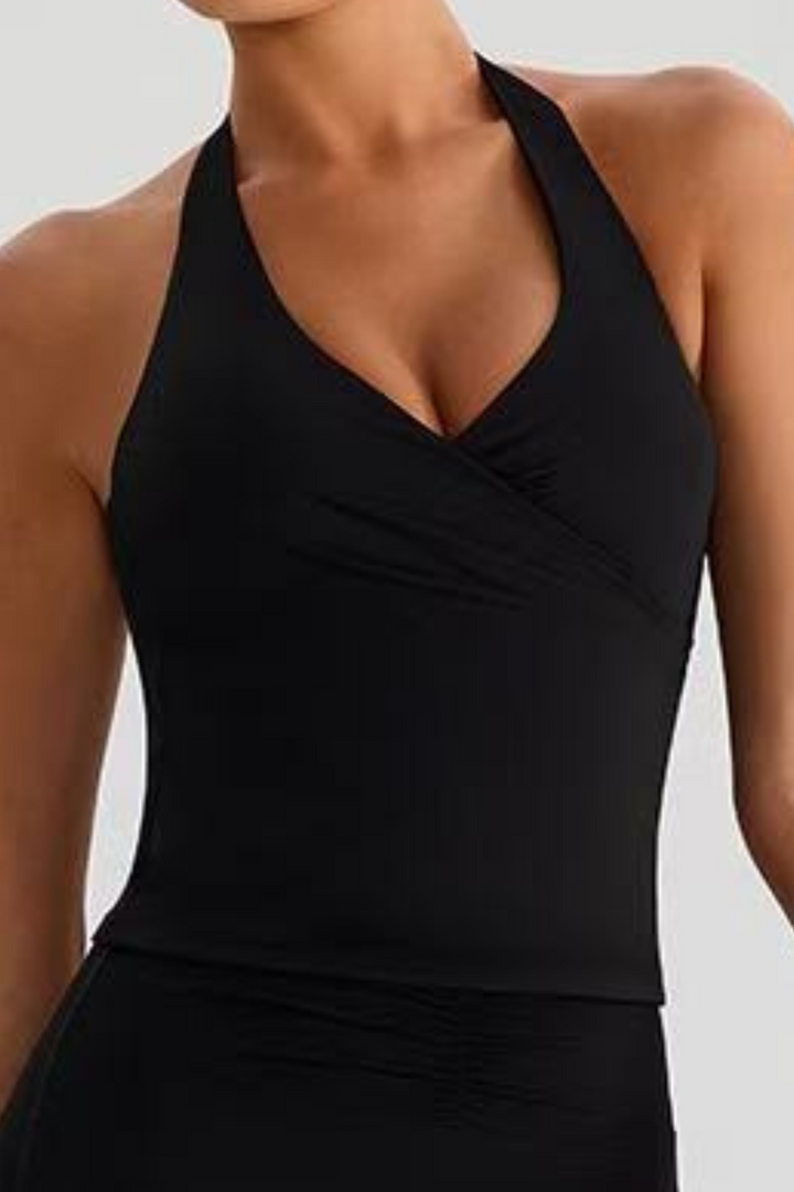Gym Bunny Halo Halter Padded Top- Blackaos-init aos-animate