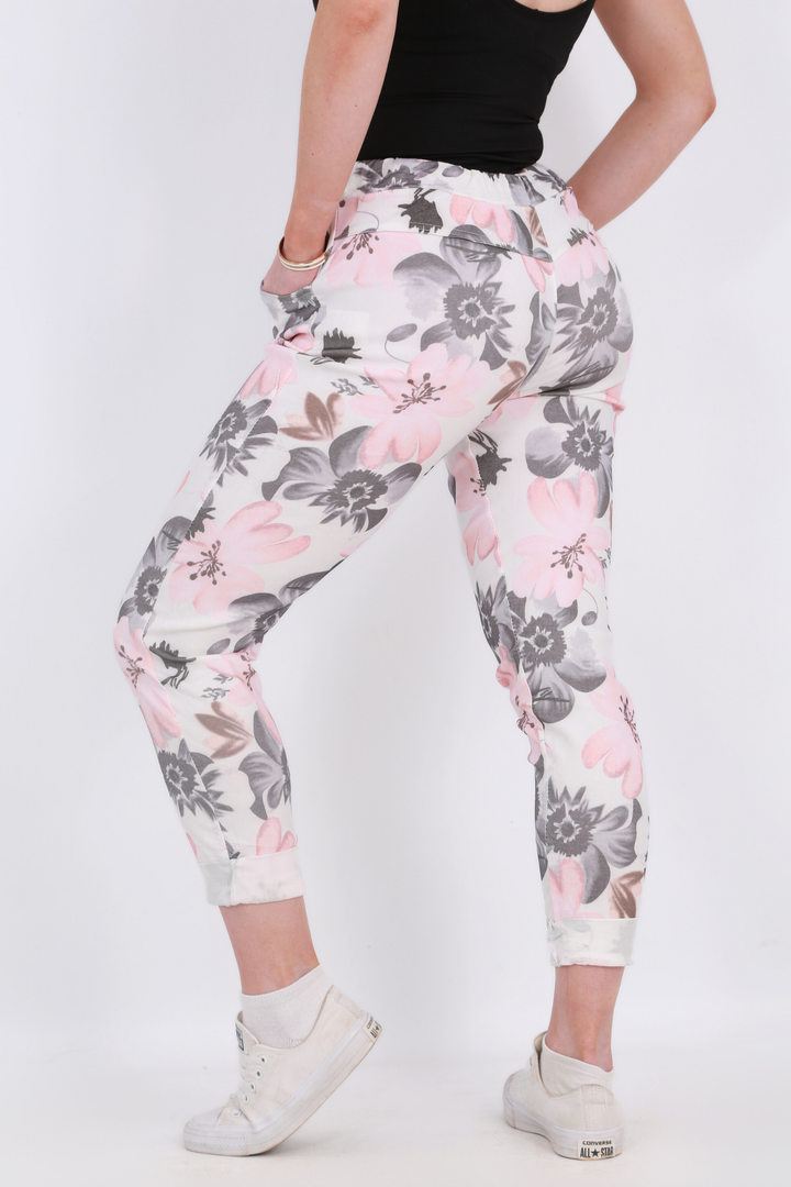 Made in Italy Magic Pants- Pink and Grey floralaos-init aos-animate