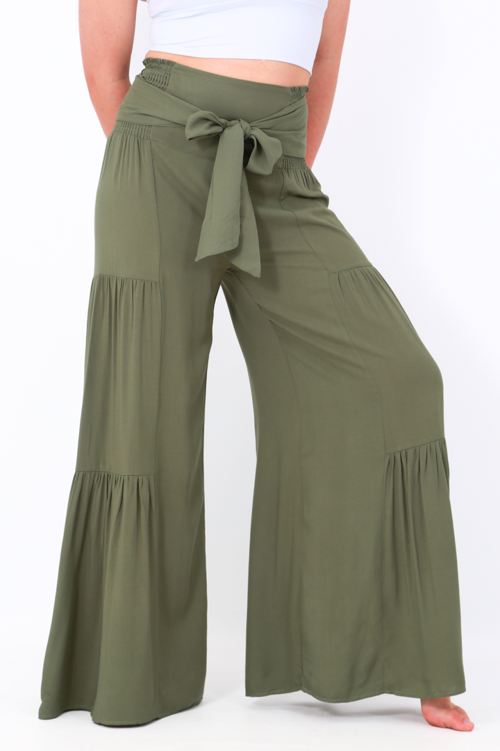 Happy Pants -tie wrap palazzo pants -Greenaos-init aos-animate