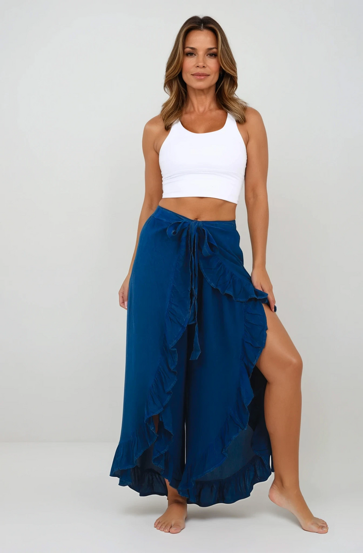 Beach Bunny wrap palazzo pants - blue washaos-init aos-animate
