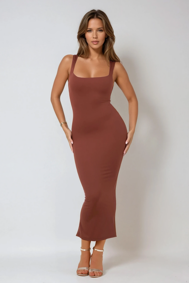 Calypso Bodycon maxi dress- khaki- Miss Molly brandaos-init aos-animate