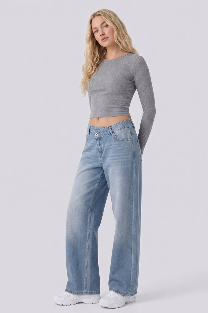 Snugz Contour Crossover Wide Leg Denim pants- Light blueaos-init aos-animate
