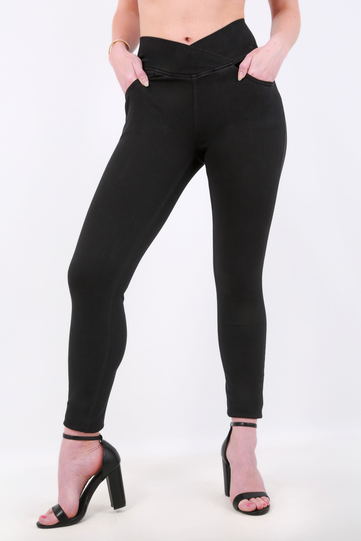 Snugz Crossover High waist Super Stretch Jeggings- Blackaos-init aos-animate