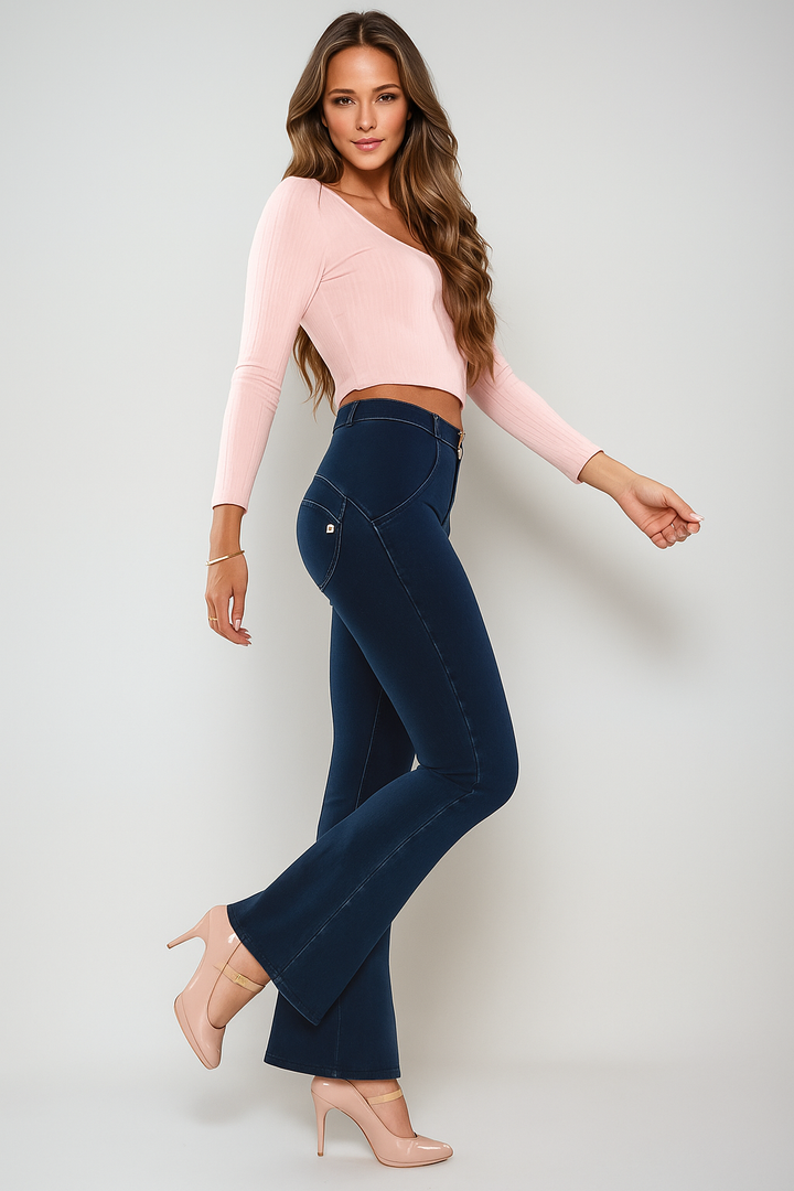 Mid waist Bootleg Butt lifting Shaping Jeans/Jeggings - Dark Blueaos-init aos-animate