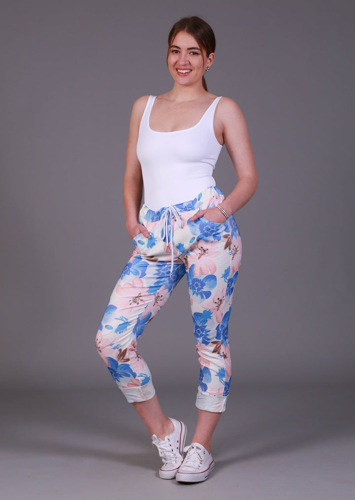 Made in Italy Magic Pants- Pink and Blue floralaos-init aos-animate