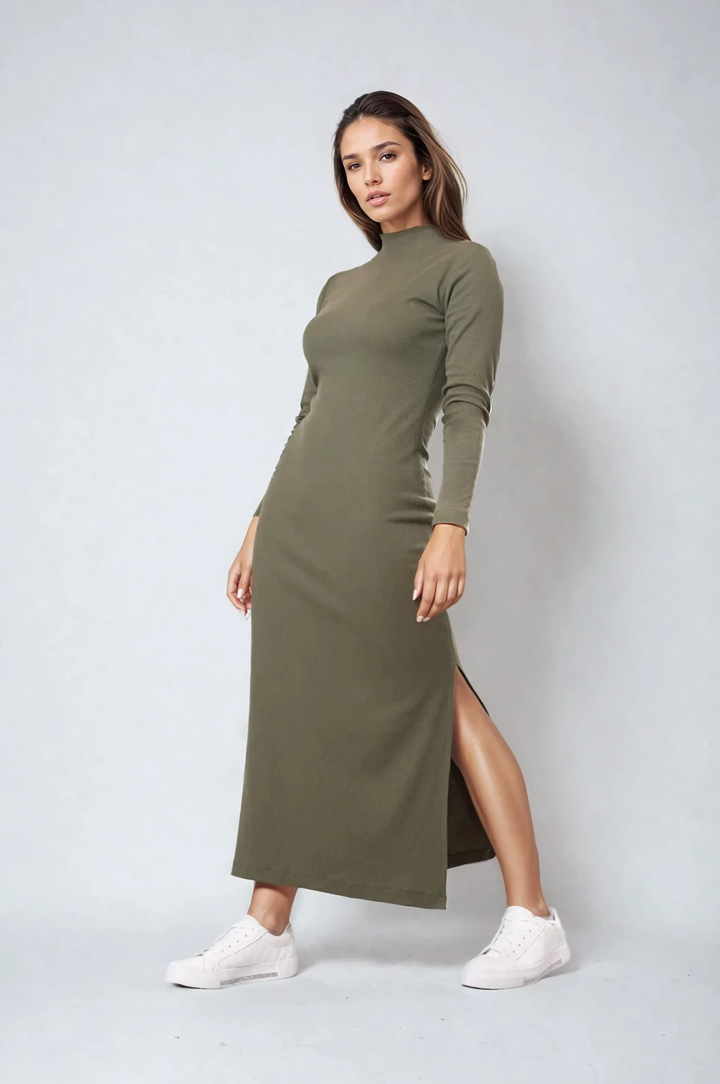 Ribbed Maxi winter dress Polar neck- Oliveaos-init aos-animate