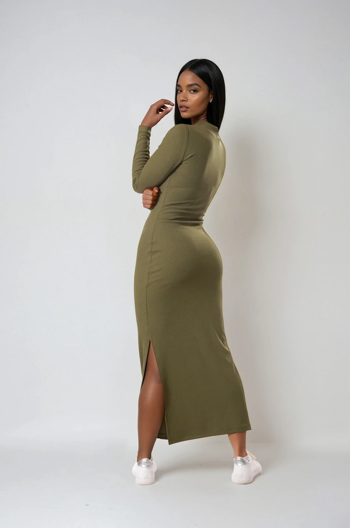 Ribbed Maxi winter dress Polar neck- Khakiaos-init aos-animate