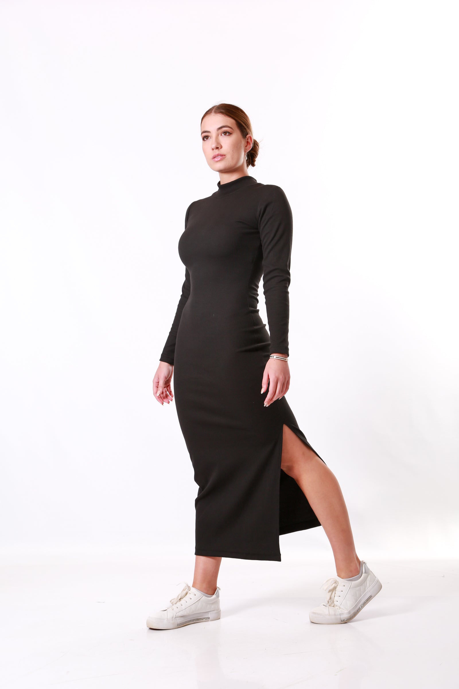 Ribbed Maxi winter dress Polar neck Black Shape Wear Shop