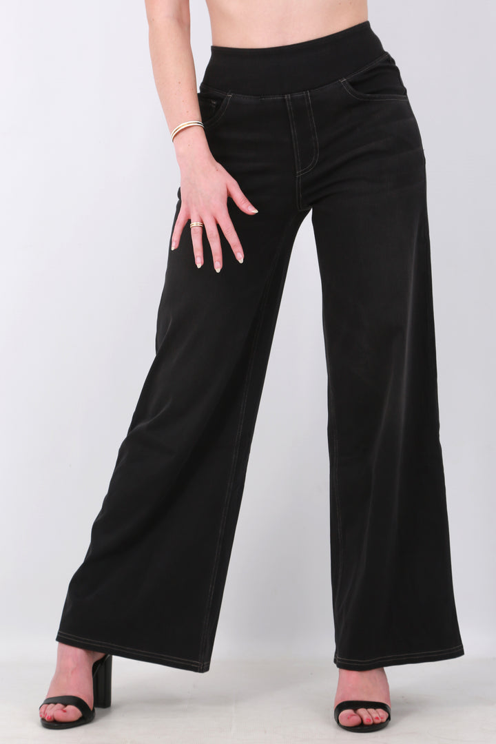 Snugz Flow Pants – High-Waisted wide leg super stretch soft -Black washaos-init aos-animate