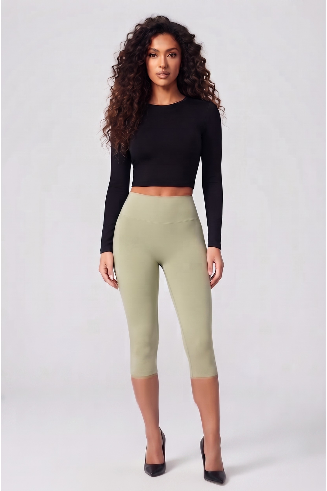 Gym Bunny Smooth capri leggings- Light Oliveaos-init aos-animate