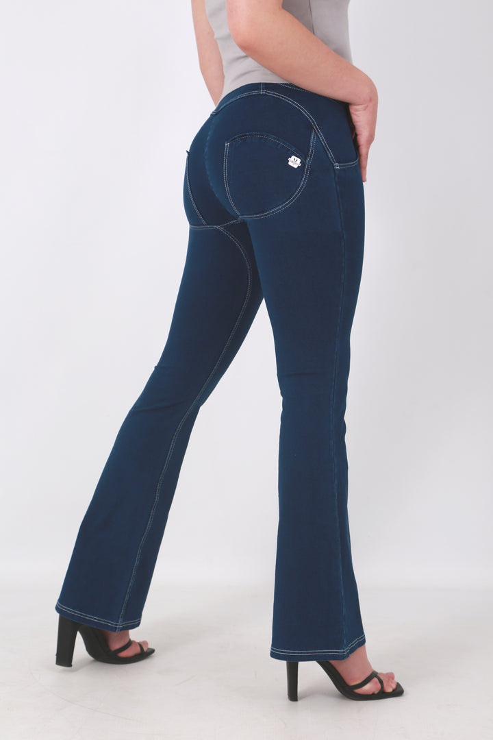 High waist Bootleg Butt lifting Button Up Flare Shaping jeans/Jeggings -Dark Blueaos-init aos-animate