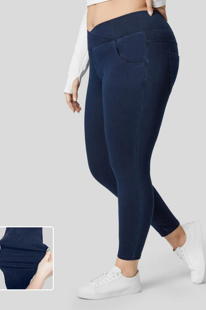 Snugz Super Stretch Crossover Curvy Jeggings- Dark Blueaos-init aos-animate