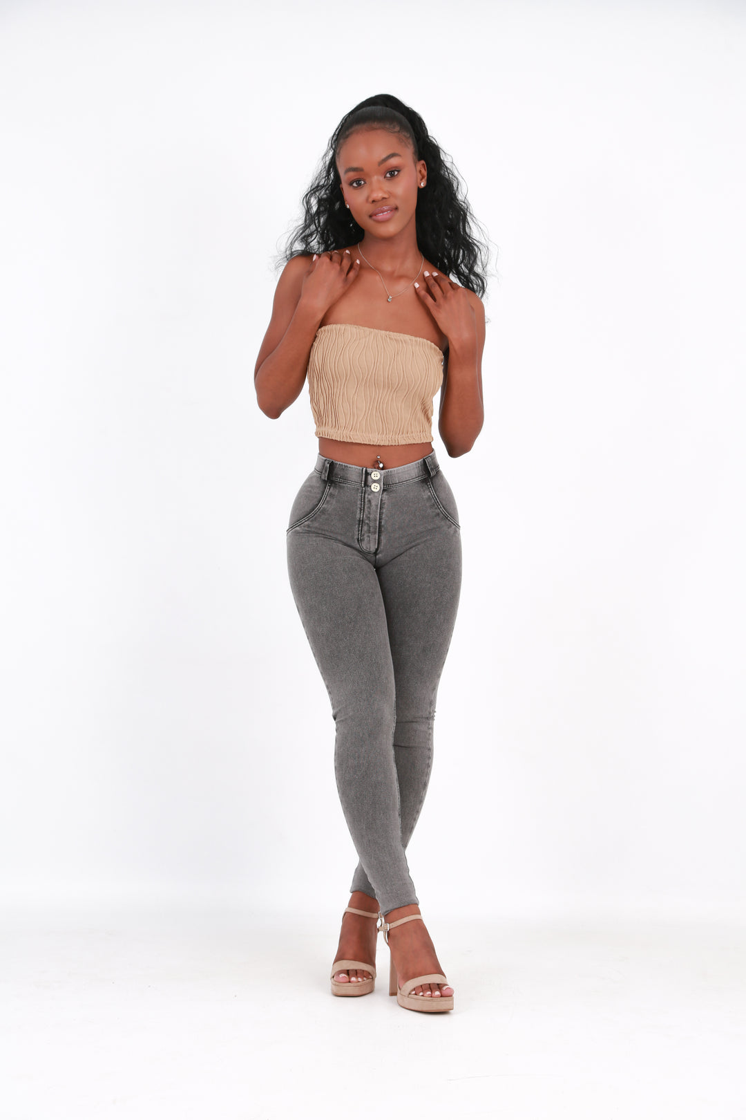 Mid waist Jeans/Jeggings pants Butt lifting Shaping Black stone