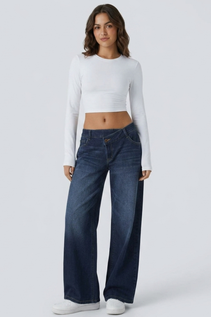 Snugz Contour Crossover Wide Leg Denim pants- Dark blueaos-init aos-animate