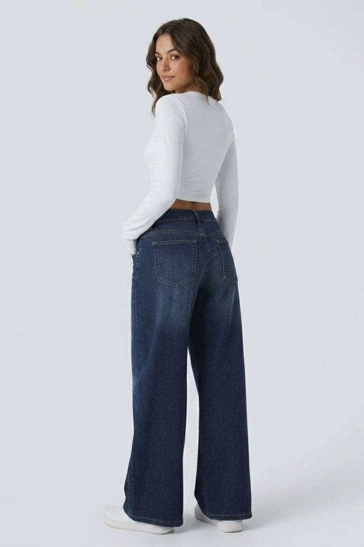 Snugz Contour Crossover Wide Leg Denim pants- Dark blueaos-init aos-animate