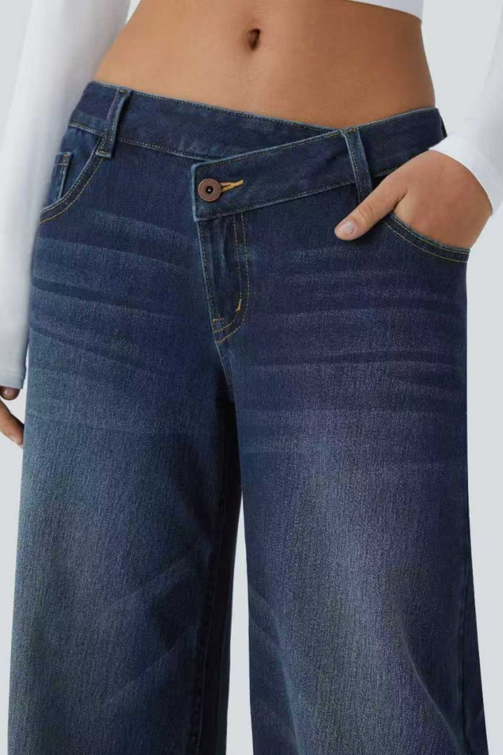 Snugz Contour Crossover Wide Leg Denim pants- Dark blueaos-init aos-animate