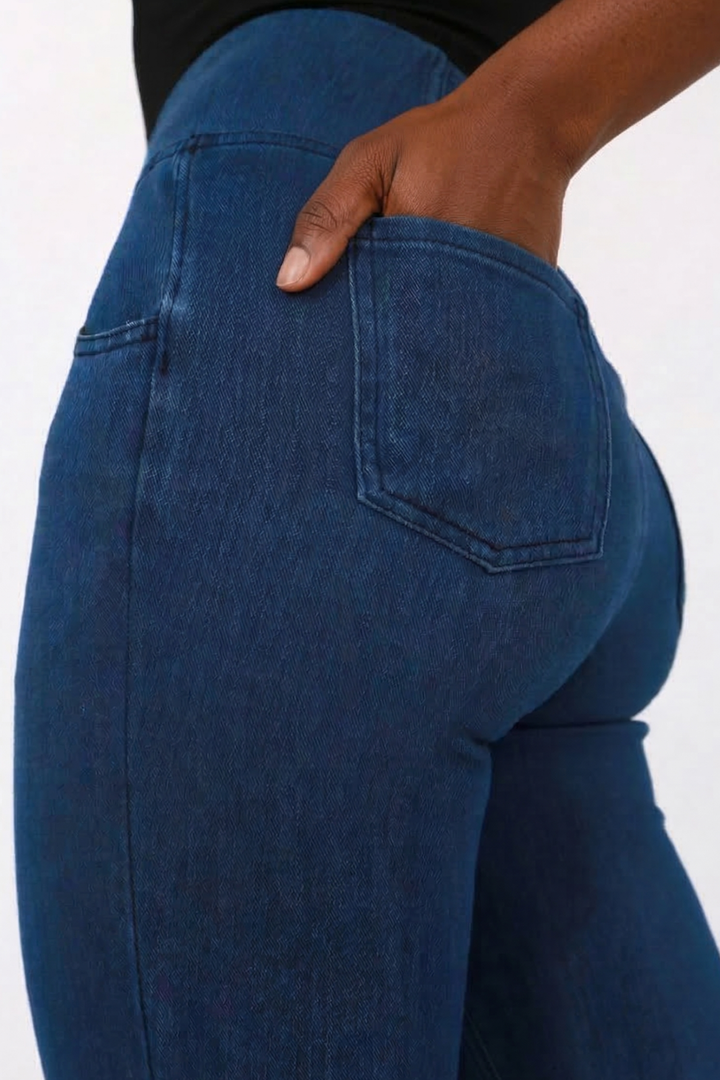 Snugz Crossover High waist Super Stretch Flare Jeggings- Dark Blueaos-init aos-animate