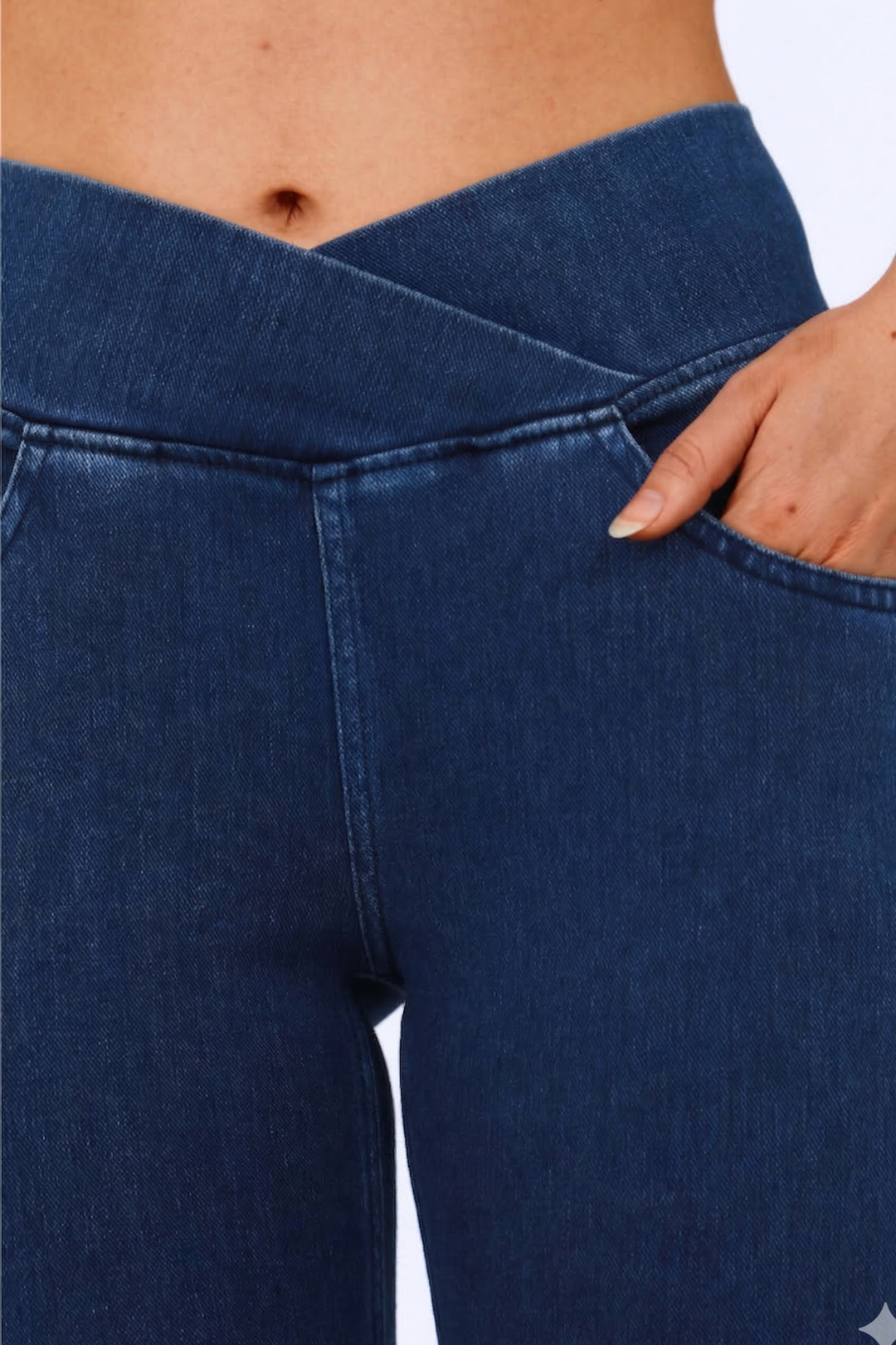 Snugz Crossover High waist Super Stretch Flare Jeggings- Dark Blueaos-init aos-animate