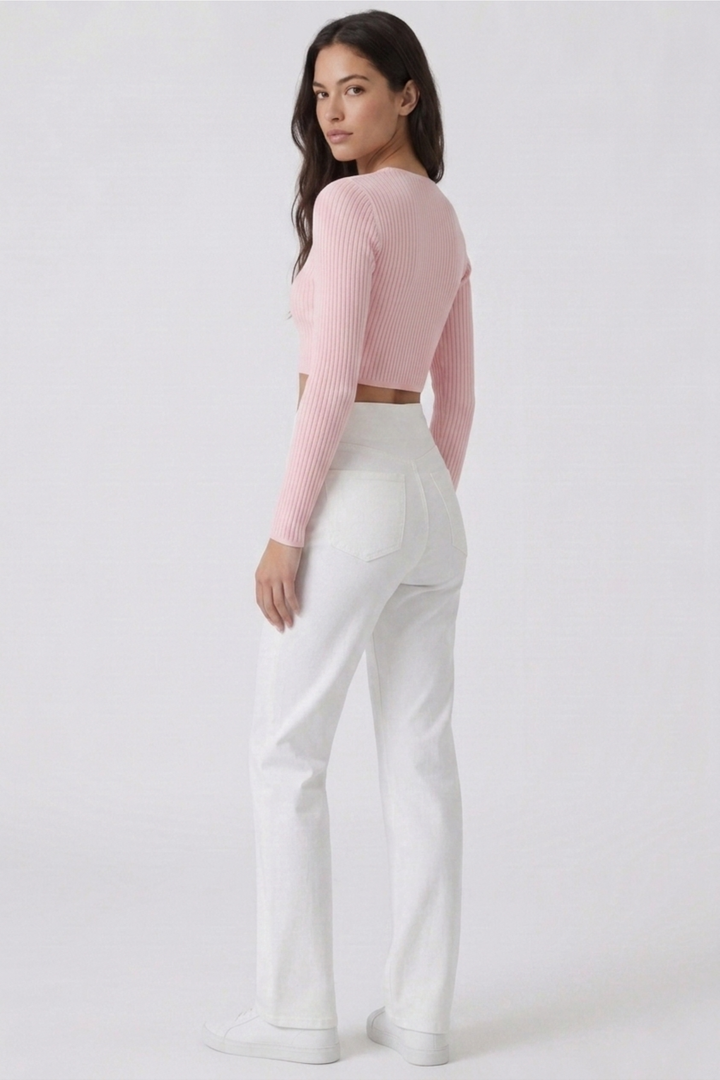 Snugz Crossover- straight leg denim pants- Whiteaos-init aos-animate