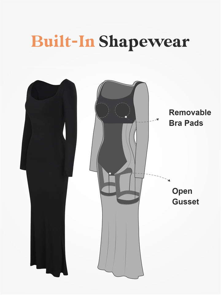 Secret  Shapewear long sleeve maxi dress- Blackaos-init aos-animate
